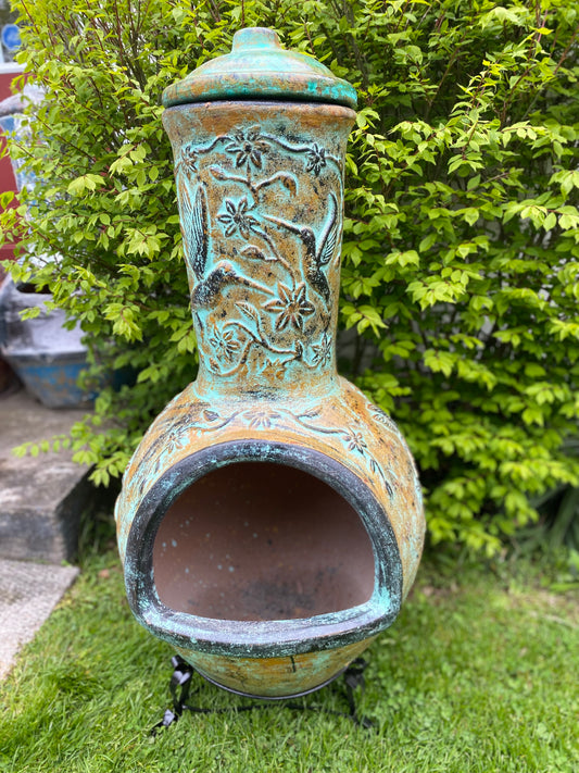 Chiminea made in Mexico with hummingbirds