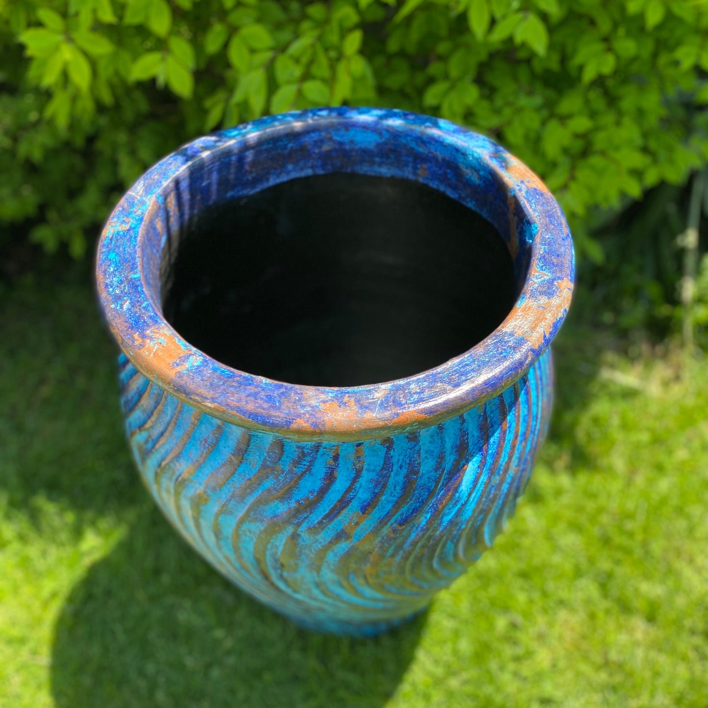 Blue Swirl Mexican Planter top view
