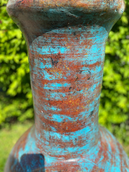 Large Blue Chiminea made in Mexico close up of colour