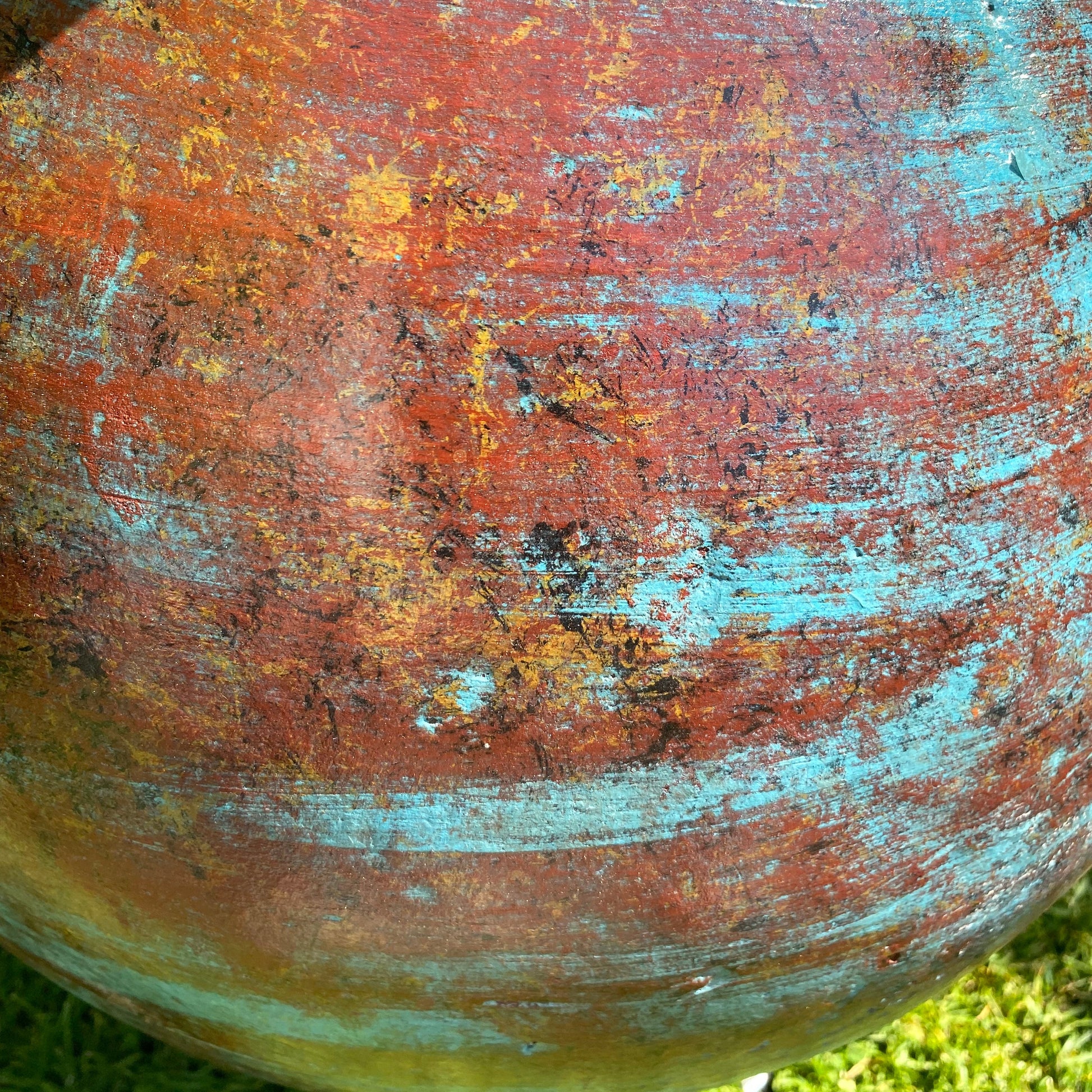 Large Blue Chiminea made in Mexico close up of colour