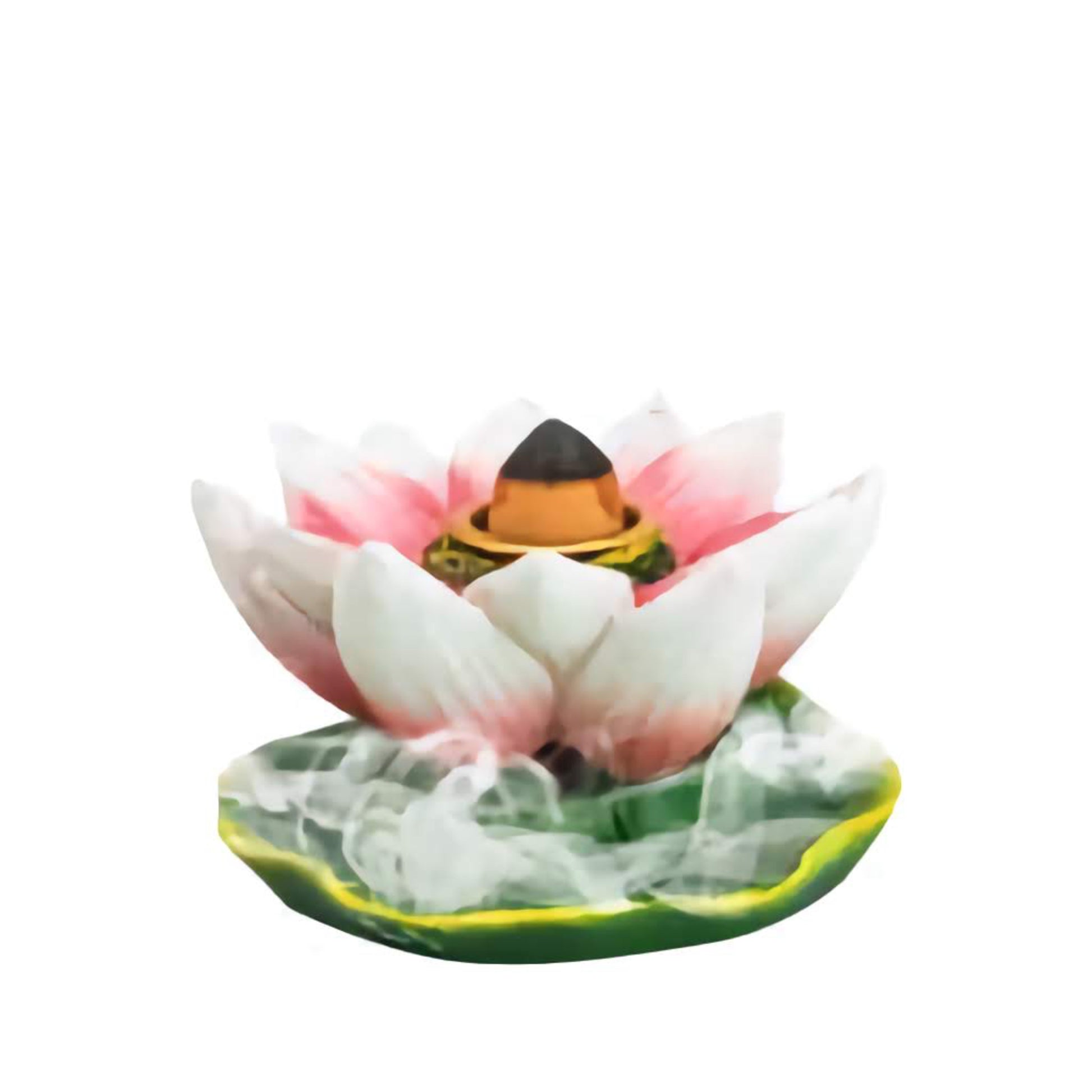 Decorative incense burner shaped like a lotus flower on a white background