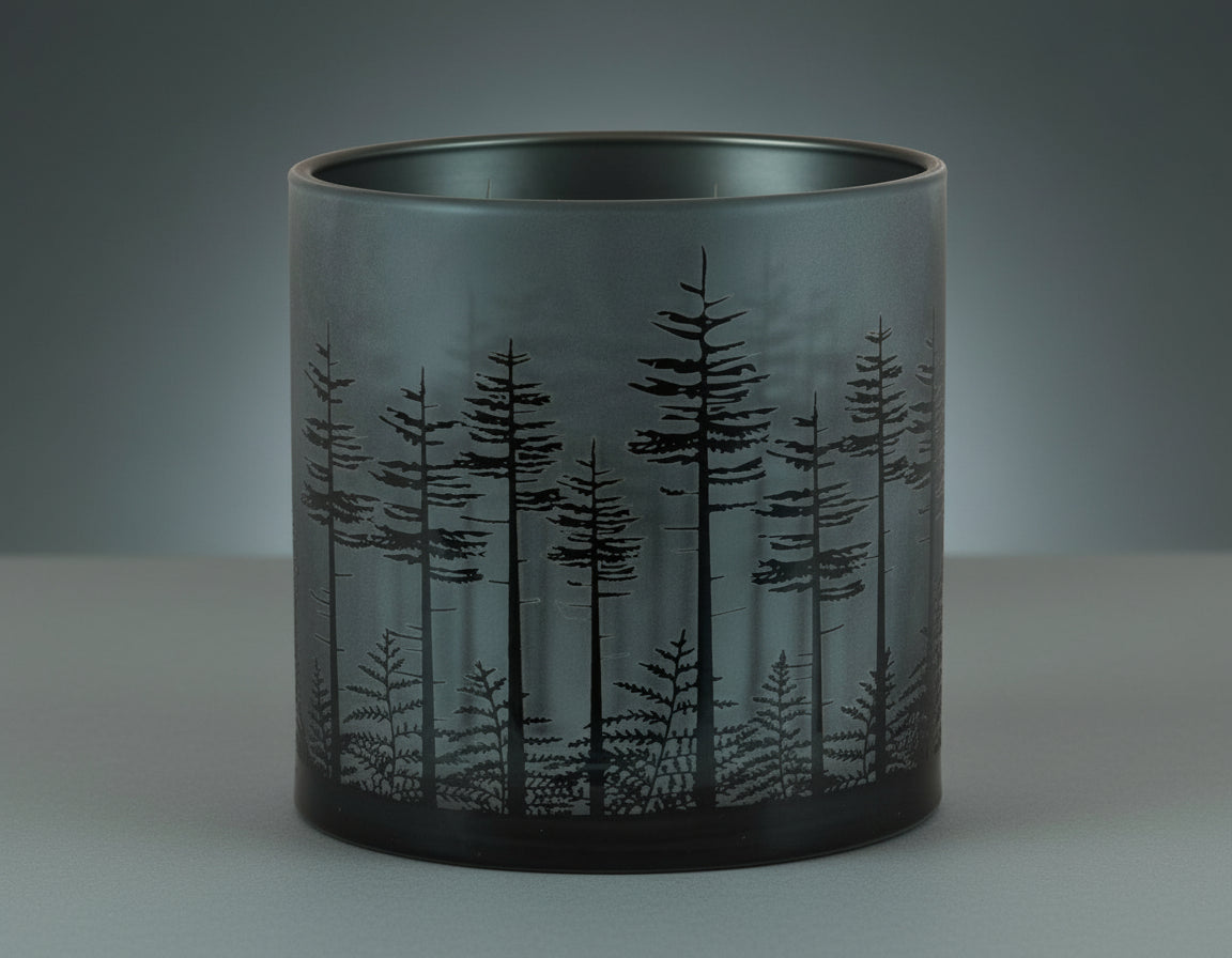 Hurricane Vase with Trees and Ferns