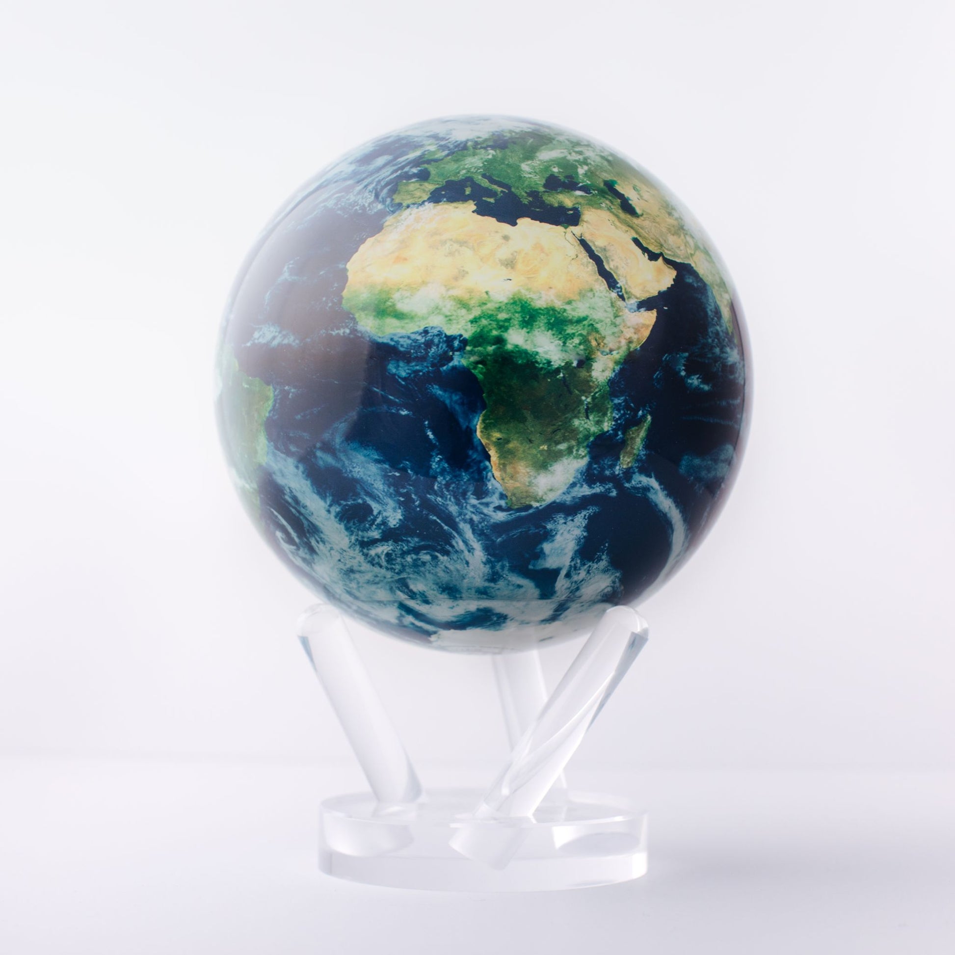 4.5" Mova Globe Earth with Clouds – rotating desktop globe showing Earth and cloud patterns, educational and decorative
