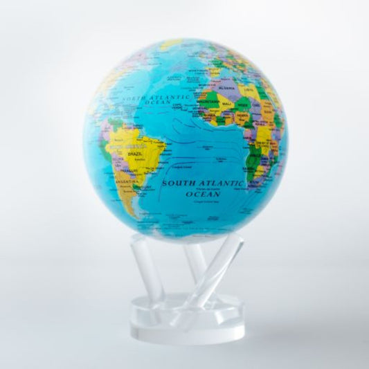 4.5" MOVA Globe – Blue Political Map, solar-powered rotating desktop globe, educational and decorative