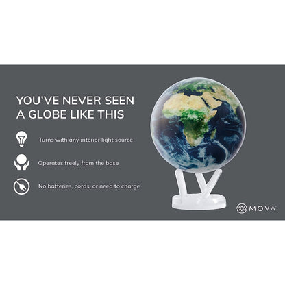 Mova Globe – rotating desktop globe featuring realistic Earth design, clouds, and oceans, decorative and educational collectible