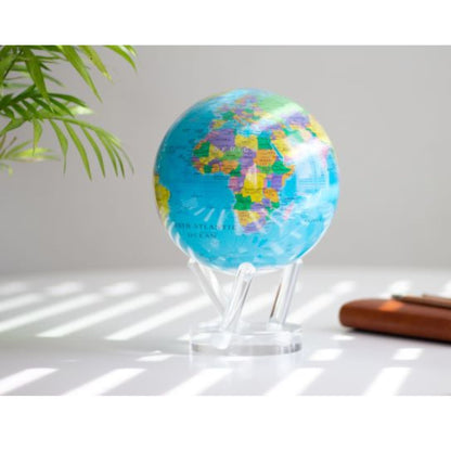 4.5" MOVA Globe – rotating blue political map globe, solar-powered desktop globe for education and home or office decor