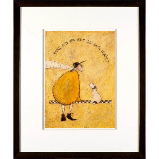 Sam Toft How Did We Get So Old Doris framed print featuring Ernest and Doris, humorous anniversary gift wall art, 15 x 18.5 inches