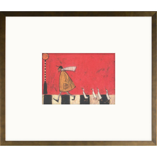 Crossing With Ducks framed print by Sam Toft, whimsical wall art 14 x 12
