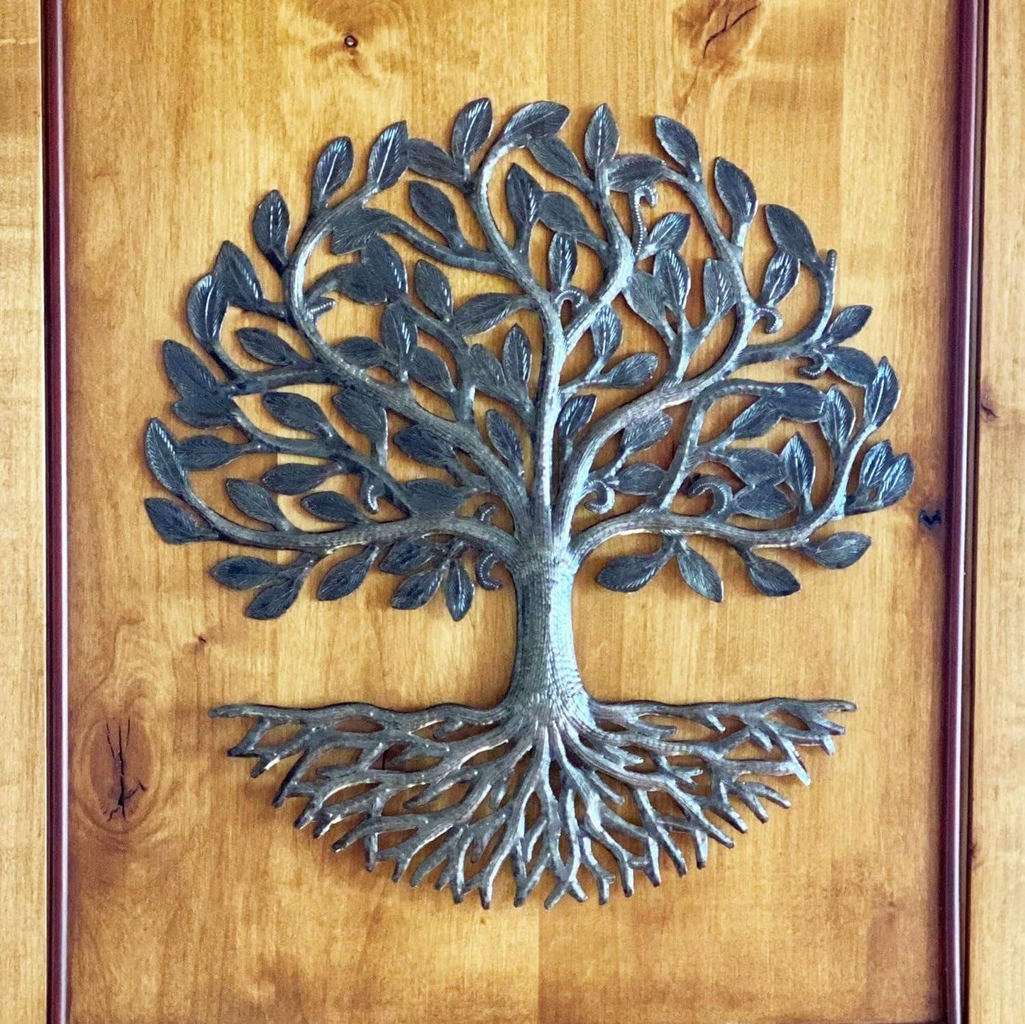 Organic Tree of Life with Roots, Haitian Wall Art 17"x17"