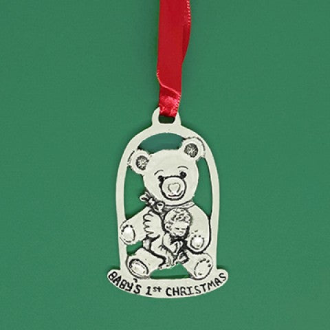 Baby’s first Christmas pewter teddy bear ornament