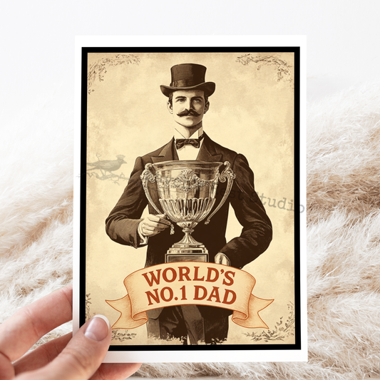 Greeting Card For Dad. No.1 Trophy. Father's Day. Vintage.
