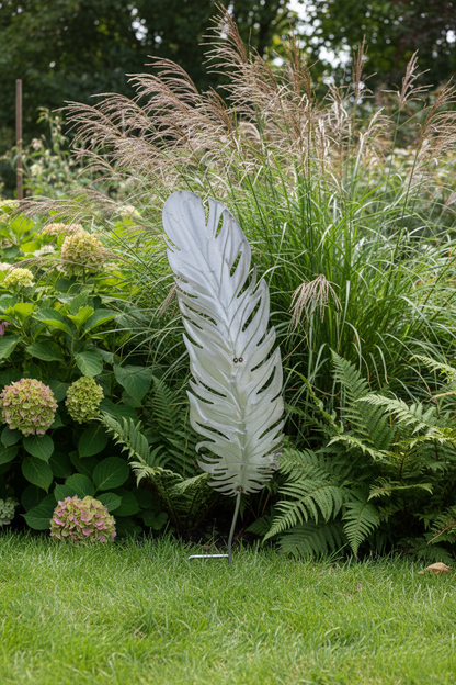 Handcrafted Metal Feather Garden Stake Lifestyle