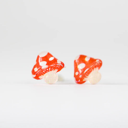 Mushroom Earrings - Red