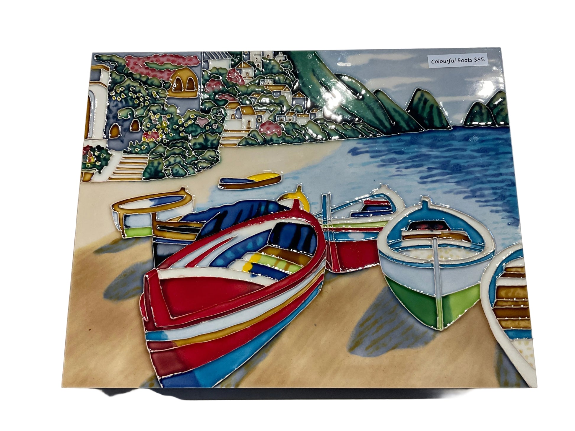 Colourful boats ceramic tile