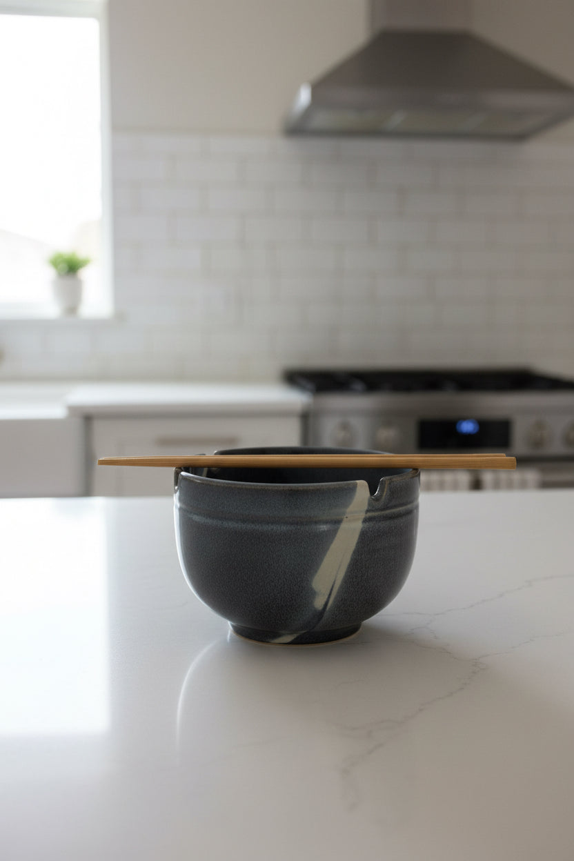 Handmade pottery noodle bowl