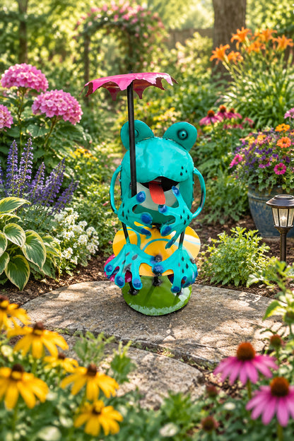 Metal frog made in Mexico from recycled metal 