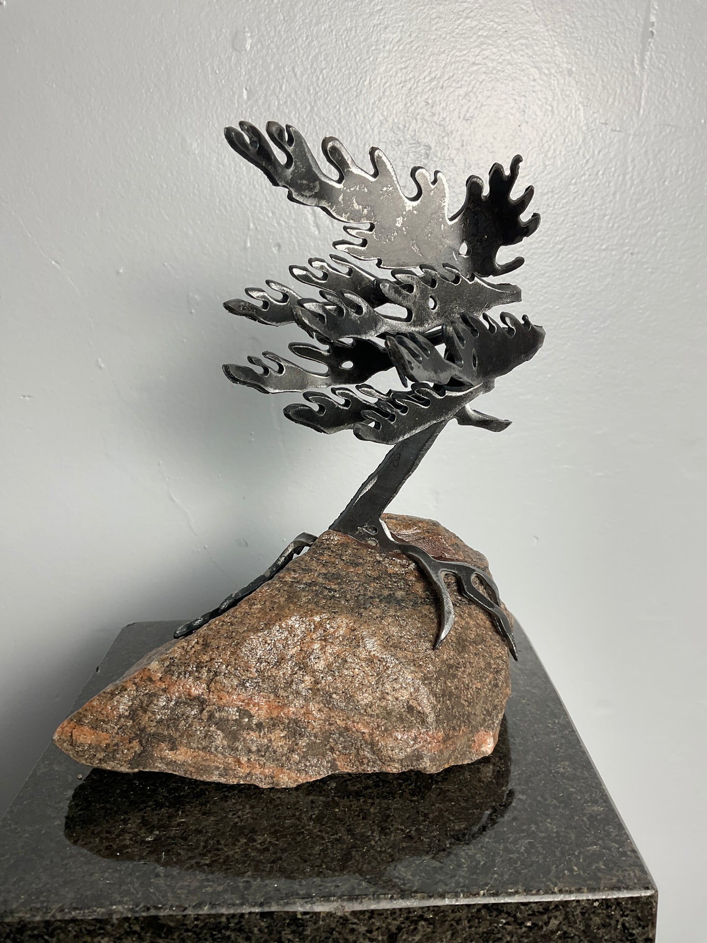 Windswept Pine Steel Sculpture on Granite by Canadian Artist Cathy Mark #45