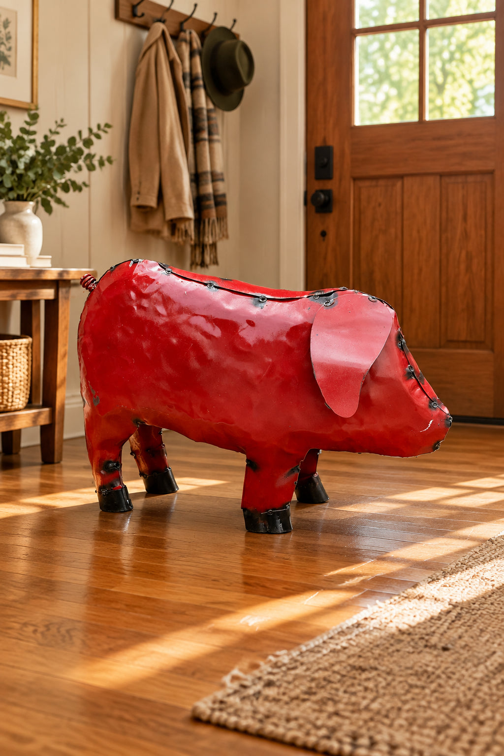 Metal pig made in Mexico from recycled metal