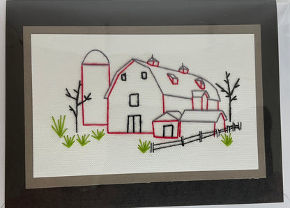 Hand Stitched Barn and Silo Card