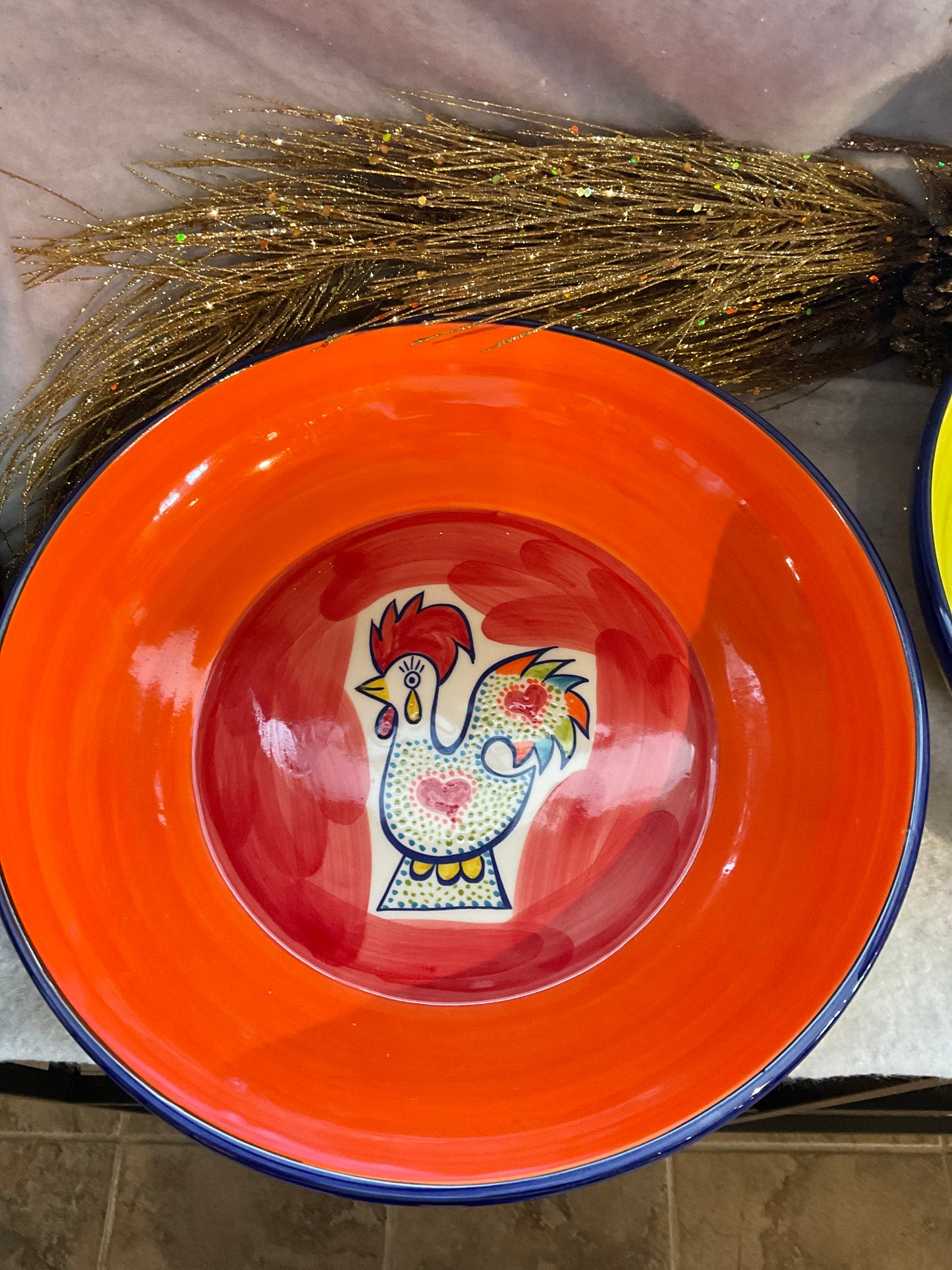 Joyful Rooster Large Pasta Bowl