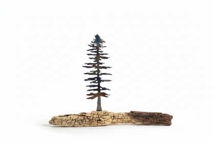 Raw Metal Pine Tree on Driftwood – Canadian Made