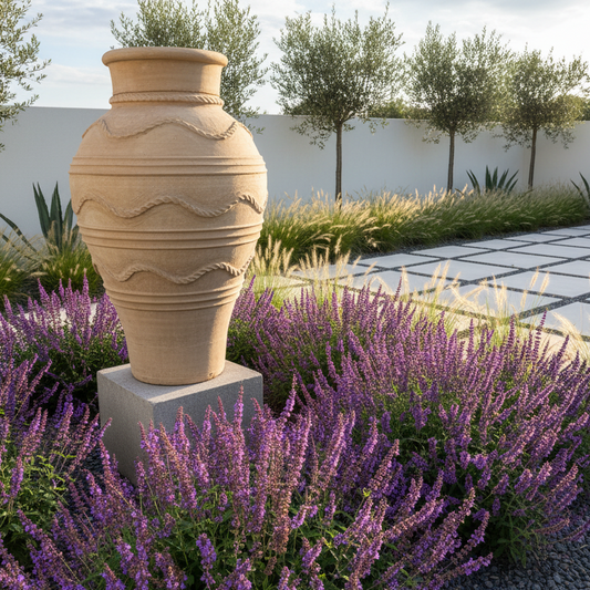 Milatos in Modern Garden with Russian Sage