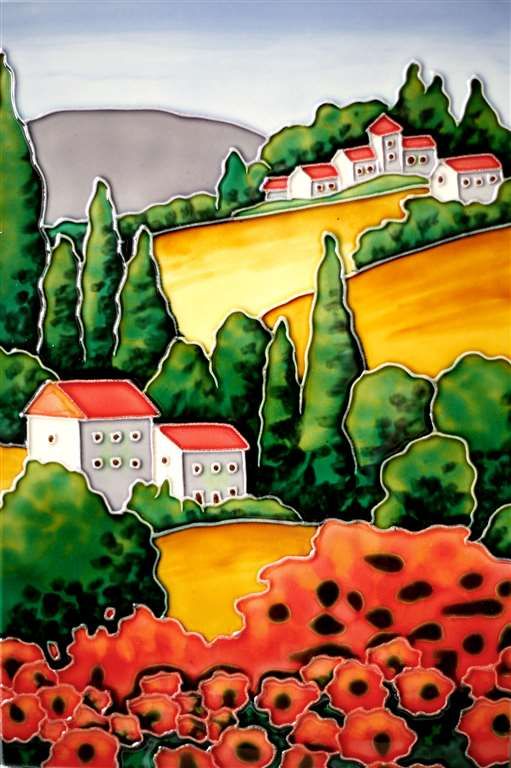 ceramic art tile poppy fields