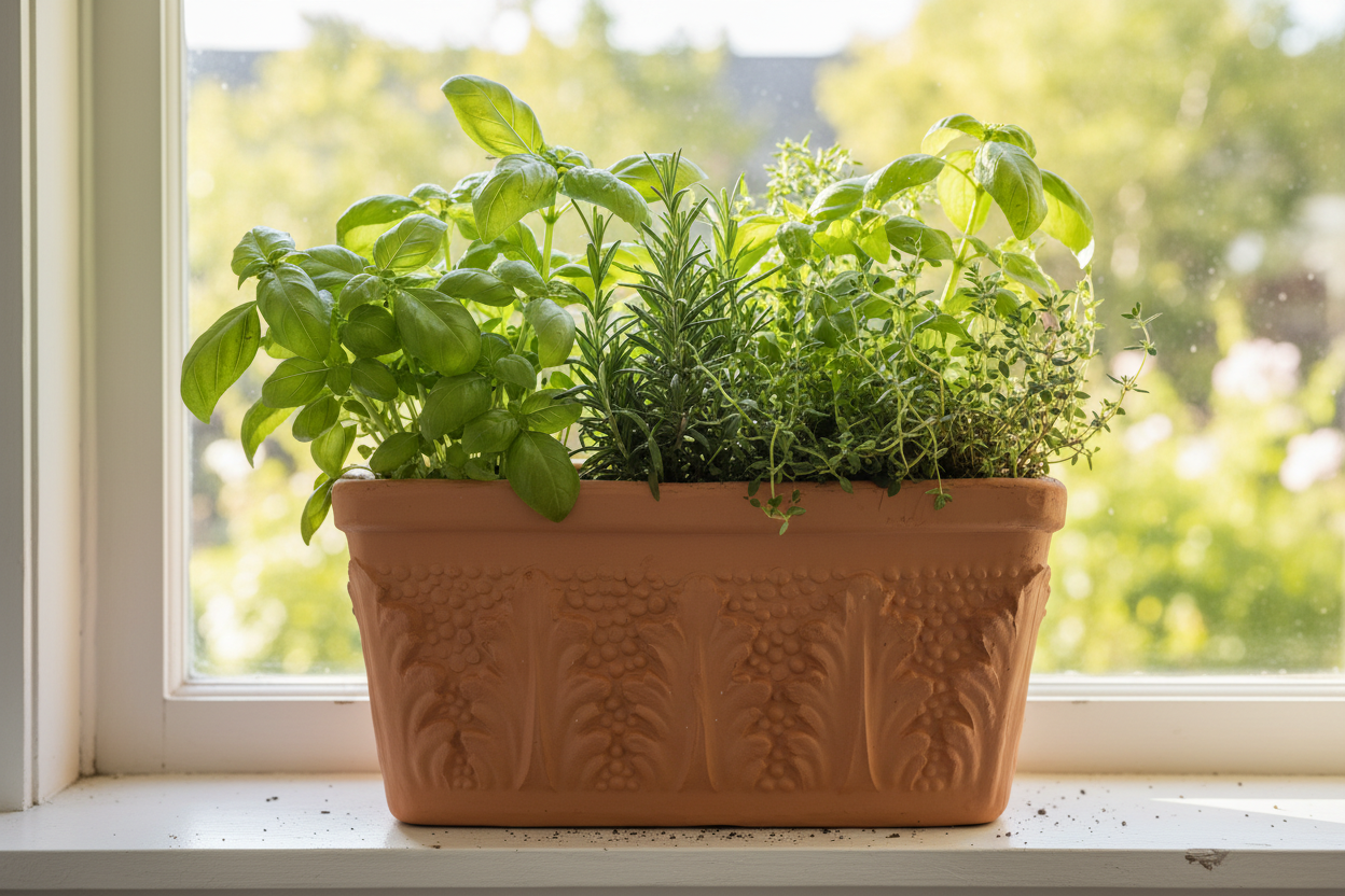 Portuguese Leaf Window Box Planter with Herbs