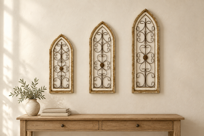 Three Messina windows displayed together in a warm home interior