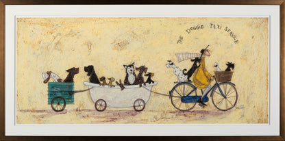 The Doggie Taxi Service framed print by Sam Toft, whimsical wall art 38.75 x 18.25