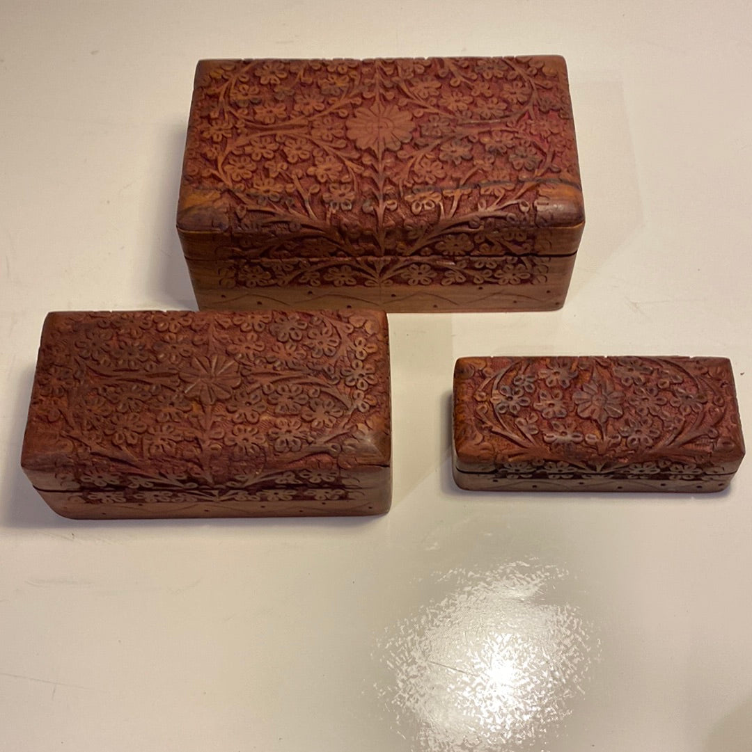Box, Carved Overflowing Flowers, Set of 3